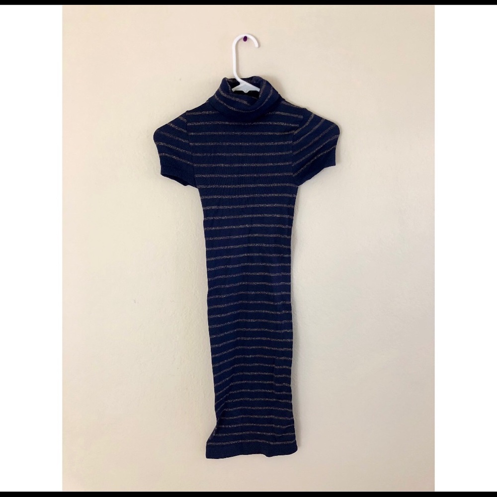 🐢BEBE🐢 Navy Blue/Gold Stripped Turtleneck Dress